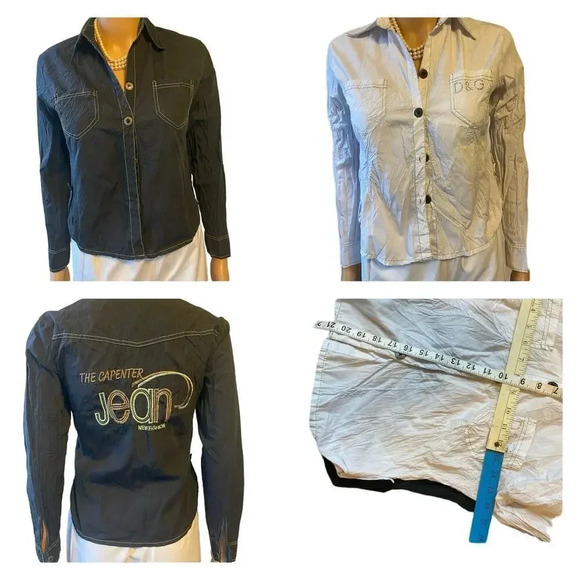 VTG Y2K Street wear Crinkles Button Up Shirt Women XS 2 Pieces Lot Pocket - Picture 1 of 11